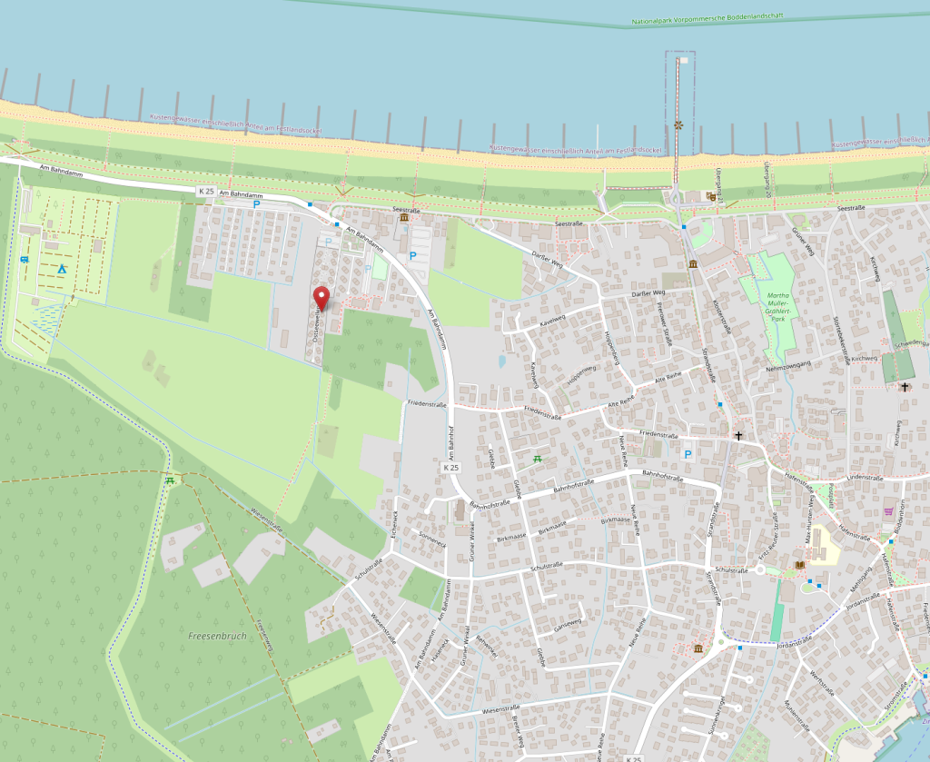 Kartenausschnitt mit der Lage des Ferienhauses "Am Deich 25" in Zingst.