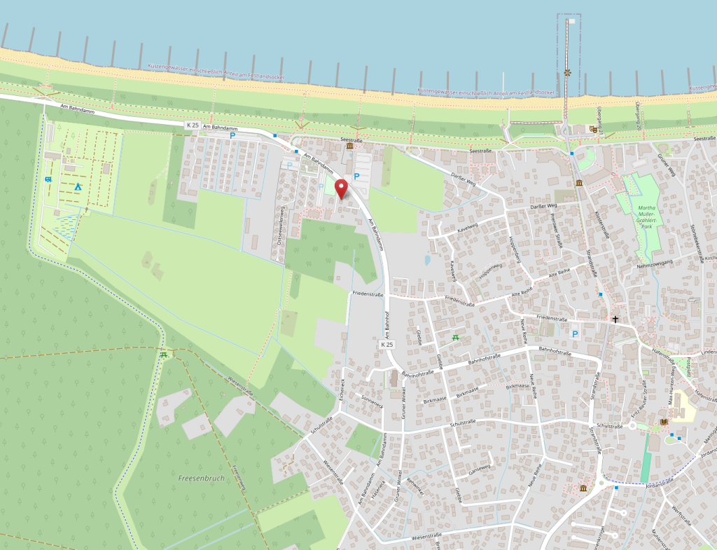 Kartenausschnitt mit der Lage des Ferienhauses "Seeadler" in Zingst.